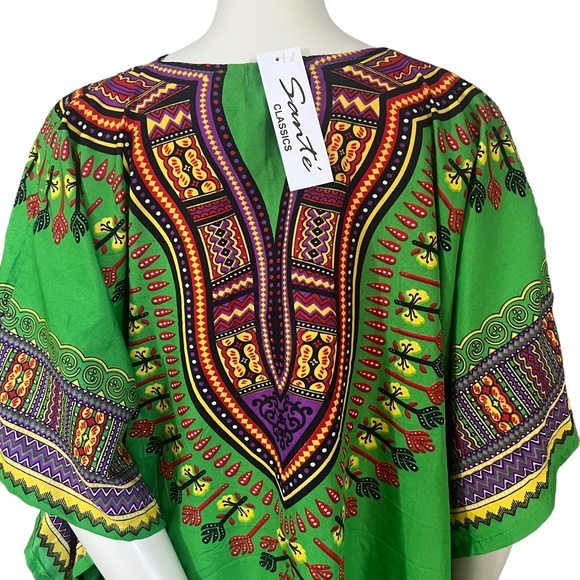 Sante Classics Green Purple Gold Dashiki Silky Sparkly Tunic Boho Coverup Top - Picture 8 of 16